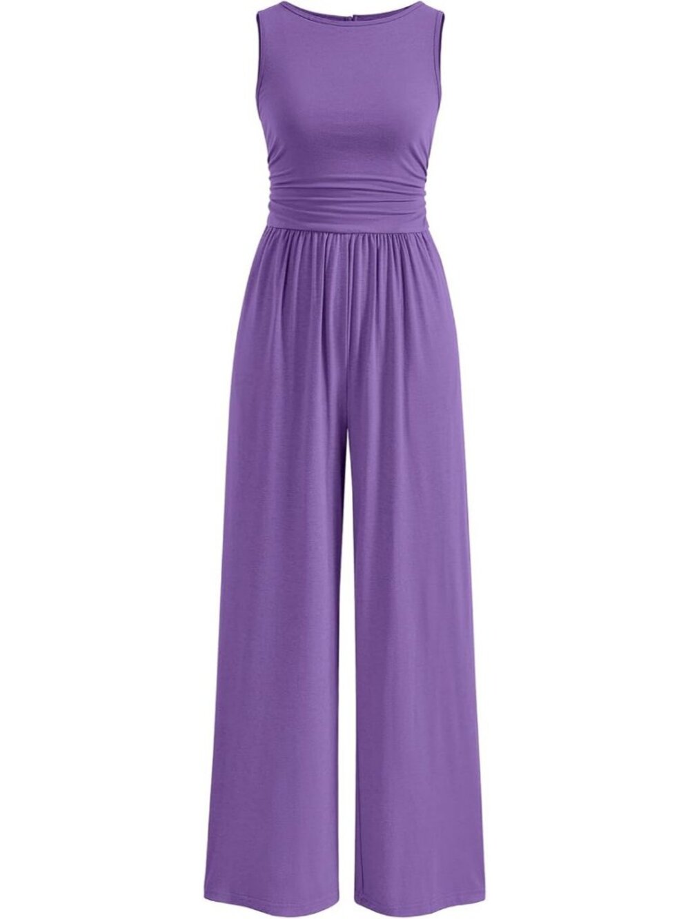 Women's Jumpsuits Purple Crewneck Casual Sleeveless Outfit Wide Leg Rompers